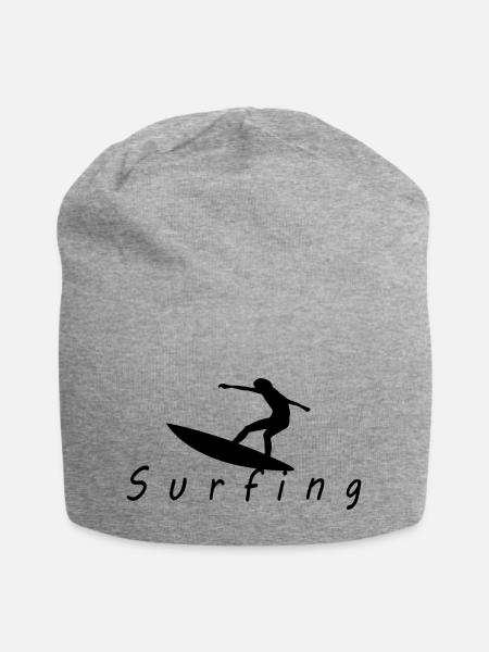 Surfing Schriftzug mit Bild - Jersey-Beanie - Grau meliert