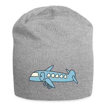 Blaues Flugzeug - Jersey-Beanie - Grau meliert - Vorne