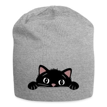 Peeping funny black cat - Jersey Beanie - heather grey - Front