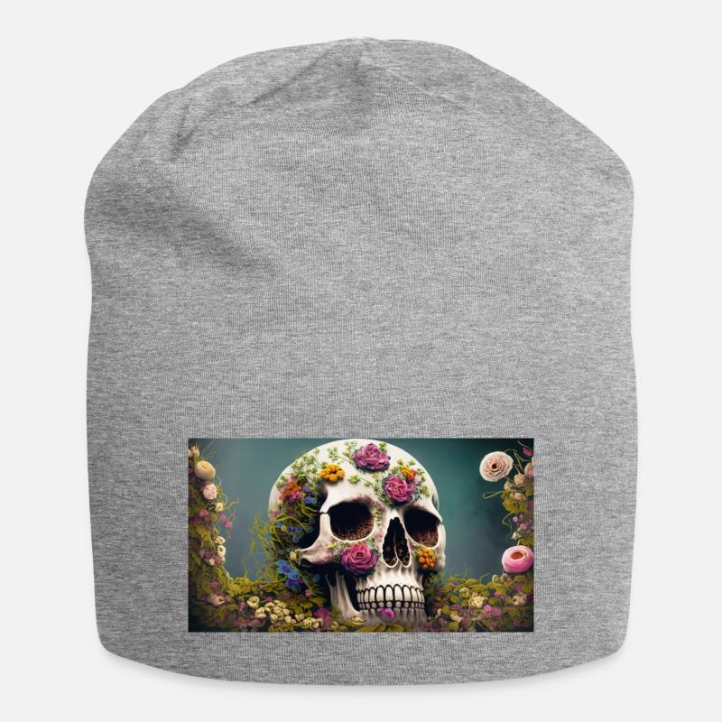 Schädel - Jersey-Beanie - Grau meliert