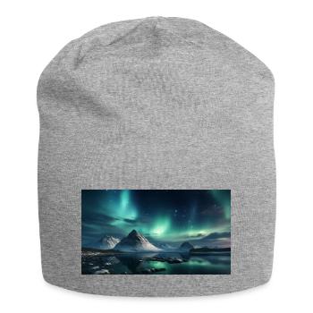Nuit polaire avec aurores boréales dans le panorama d’hiver - Bonnet en jersey - gris chiné - Devant