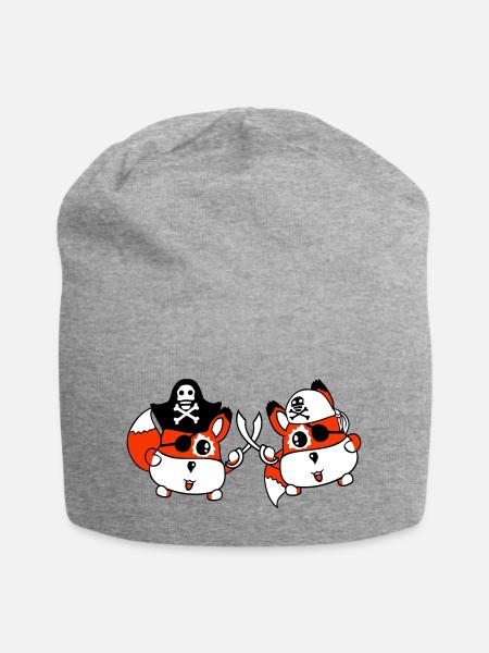 2 Kleine Süße Pirat Füchse Augenklappe Säbel Duell - Jersey-Beanie - Grau meliert