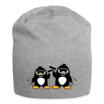 2 pingouins ninja samouraï japonais katana duo - Bonnet en jersey - gris chiné - Devant