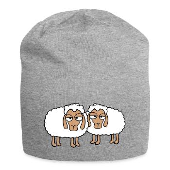 2 sheep tired bored look sheep team cute - Jersey Beanie - heather grey - Front