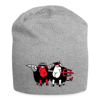 2 Sheep Angel Devil Satan Hell Evil Heaven Good - Jersey Beanie - heather grey - Front