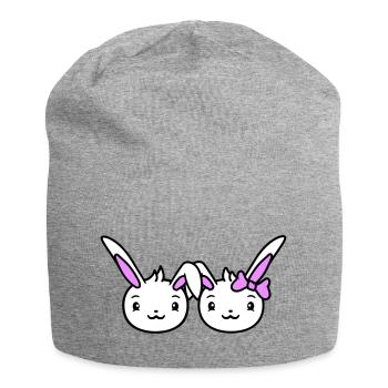 2 Bunnies Two Girlfriend Love Couple In Love Cute - Jersey Beanie - heather grey - Front