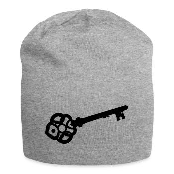 Verzierte Skelettschlüssel-Silhouette - Jersey-Beanie - Grau meliert - Vorne