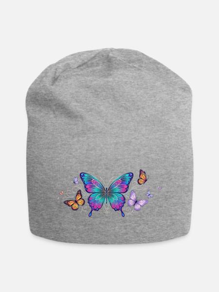 Farbenprächtiger Schmetterlingsflügel - Jersey-Beanie - Grau meliert