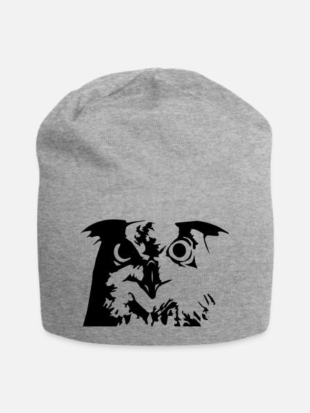 Eule, Owl - Grafik, Vogel, UHU - Jersey-Beanie - Grau meliert