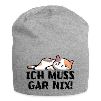 Müde , lustlose Katze - muss gar nix - Jersey-Beanie - Grau meliert - Vorne