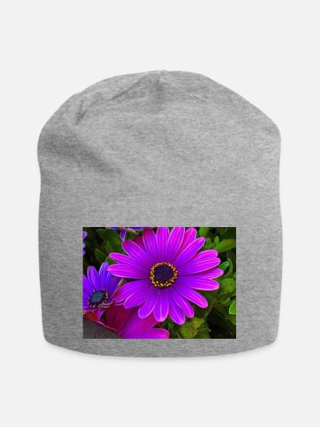Blumen - Jersey-Beanie - Grau meliert