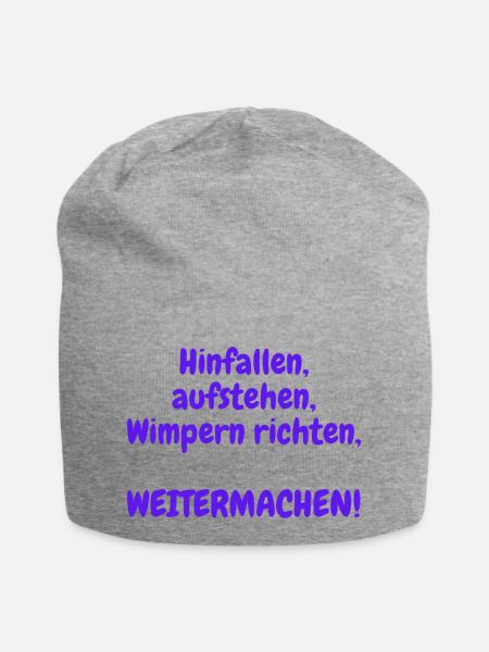 Hinfallen, aufstehen, Wimpern richten - Jersey-Beanie - Grau meliert