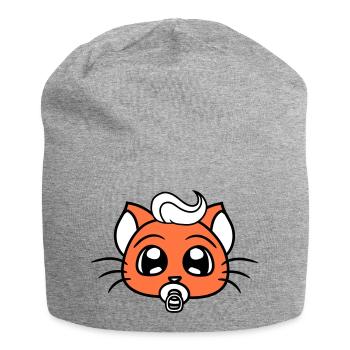 Bébé chat mignon tétine chaton enfant visage - Bonnet en jersey - gris chiné - Devant