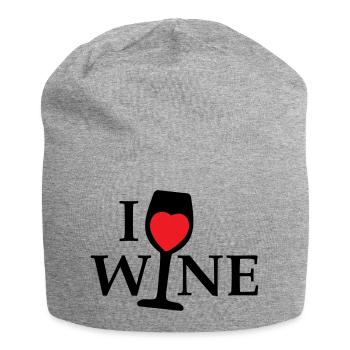 Ich liebe Wein, ich liebe Wein mit einem roten Herzen - Jersey-Beanie - Grau meliert - Vorne