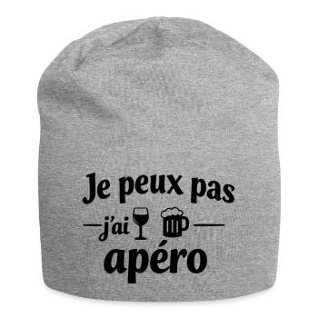 Ich kann nicht, ich habe einen Aperitif – Humor und lustige Botschaft - Jersey-Beanie - Grau meliert - Vorne
