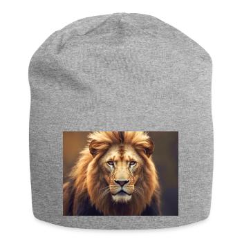 lion male portrait strengthl animal alpha predator - Jersey Beanie - heather grey - Front