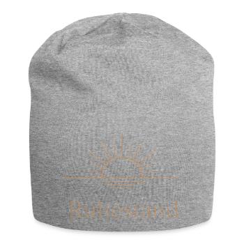 Goldener Ruhestand – Filigrane Buchstaben & Sonne - Jersey-Beanie - Grau meliert - Vorne