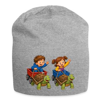 Kids turtle race in handcart fun - Jersey Beanie - heather grey - Front