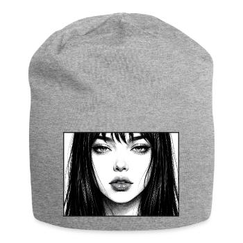Monochrome portrait with long hair - Jersey Beanie - heather grey - Front