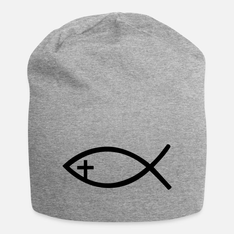 Jesus Fisch - Jersey-Beanie - Grau meliert