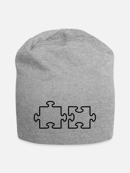 2 Puzzle Teile - Jersey-Beanie - Grau meliert
