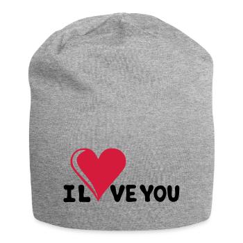 I LOVE YOU - Je t'aime - Saint-Valentin - Bonnet en jersey - gris chiné - Devant