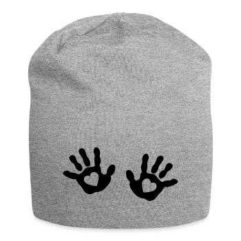 Bébé mains - cœur - Bonnet en jersey - gris chiné - Devant