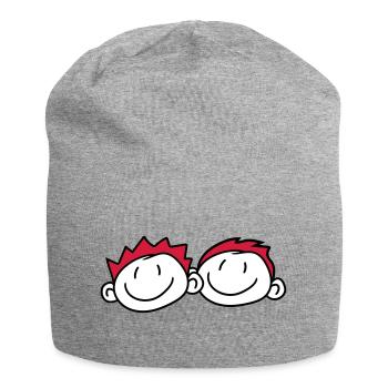 2 amis tête visage couple famille peint enfant kr - Bonnet en jersey - gris chiné - Devant