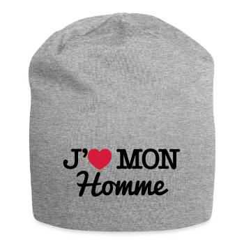 J'aime mon homme - Bonnet en jersey - gris chiné - Devant