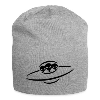 3 alien UFO space ship - Jersey Beanie - heather grey - Front