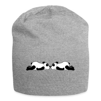 2 lying panda - Jersey Beanie - heather grey - Front