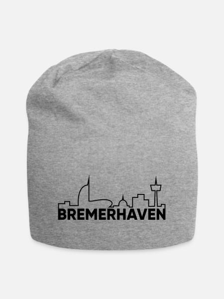 Bremerhaven mit Skyline - Jersey-Beanie - Grau meliert