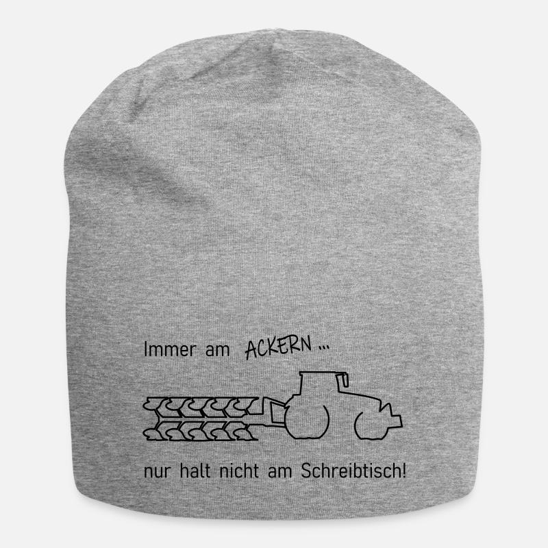 Traktor mit Pflug und Spruch Acker Landwirtschaft - Jersey-Beanie - Grau meliert