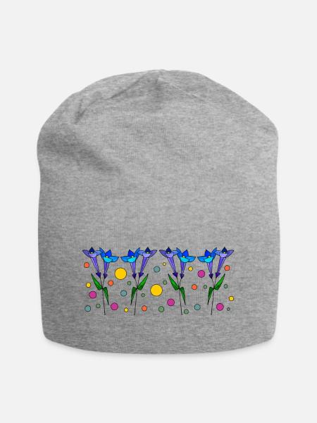 Blumen - Jersey-Beanie - Grau meliert