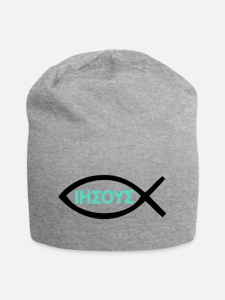 Jesus Christ Fisch Christus Christentum Symbol - Jersey-Beanie - Grau meliert