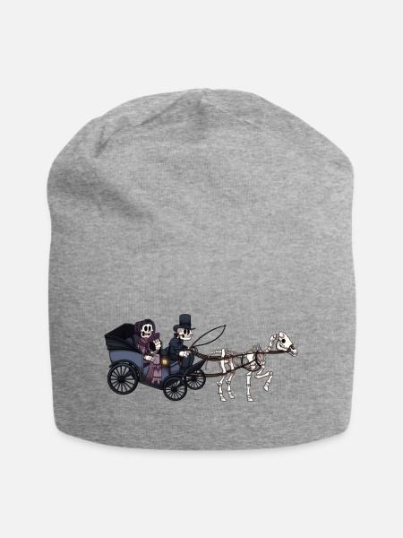 Skelett Pferd und Kutsche - Jersey-Beanie - Grau meliert