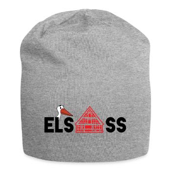 Alsace : cigogne & maison - Bonnet en jersey - gris chiné - Devant