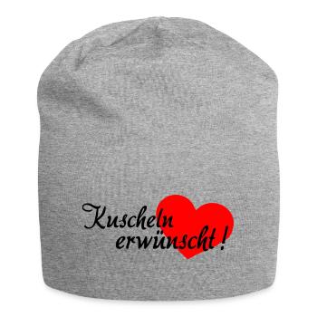 Kuscheln, Kuschelzeit, nur kuscheln, knuddeln - Jersey-Beanie - Grau meliert - Vorne