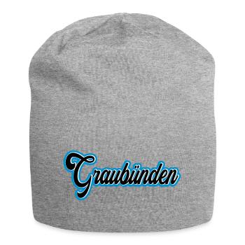 Écriture des Grisons avec contour bleu - Bonnet en jersey - gris chiné - Devant