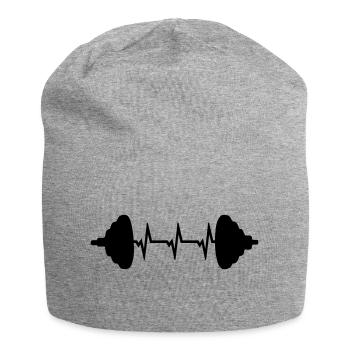 Hantel und EKG Herzschlag, Gewicht - Jersey-Beanie - Grau meliert - Vorne