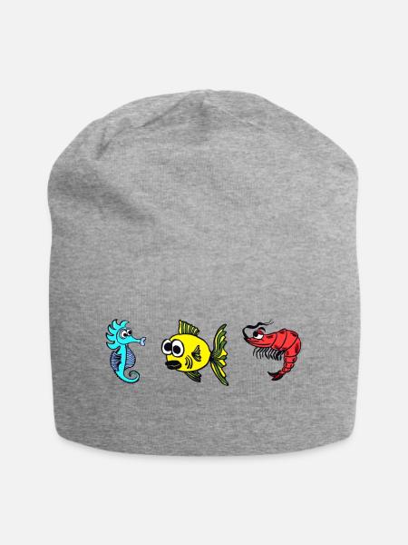 Animaux marins | Hippocampe poisson crevette - Bonnet en jersey - gris chiné