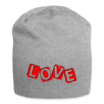LOVE - rouge et noir - Bonnet en jersey - gris chiné - Devant