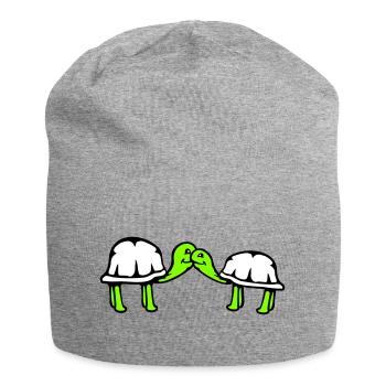 2 tortues se câlinant, un doux couple qui s'embrasse, une équipe amoureuse - Bonnet en jersey - gris chiné - Devant