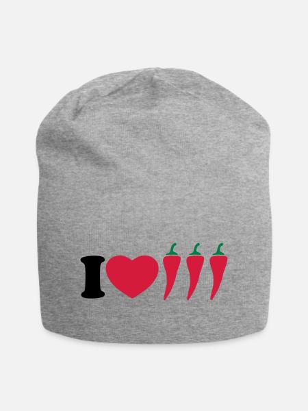 I love chilli - Ich liebe Chili - Jersey-Beanie - Grau meliert