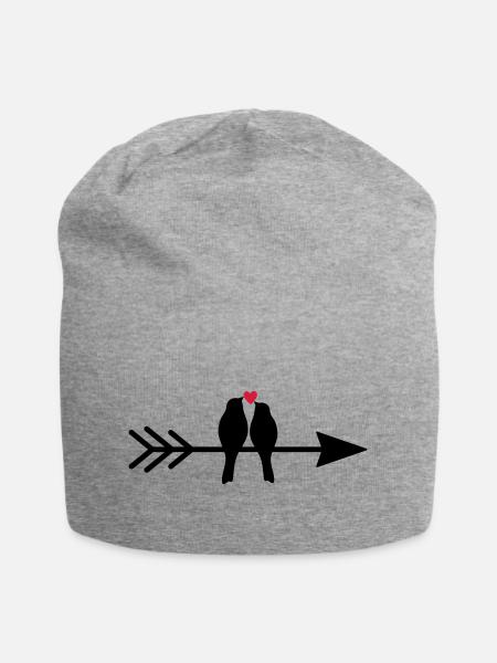 Vogel Vögel Herz Paar auf Pfeil Geschenk Liebe - Jersey-Beanie - Grau meliert
