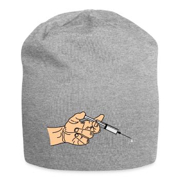 Syringe with coming out in hand - Jersey Beanie - heather grey - Front