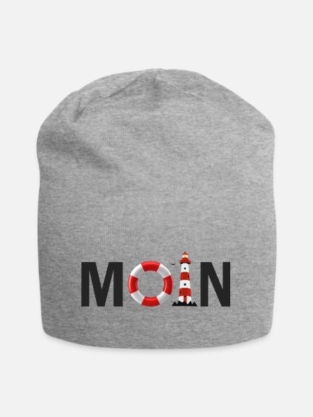 Moin mit dem Rettungsring und dem Leuchtturm Moin - Jersey-Beanie - Grau meliert