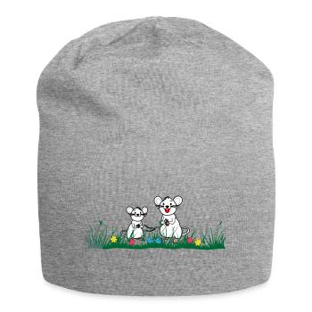 Little Mouse in the Grass - Jersey Beanie - heather grey - Front