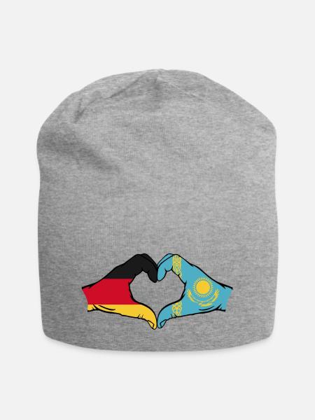 Deutschland Kasachstan Flagge Hände Herzform - Jersey-Beanie - Grau meliert