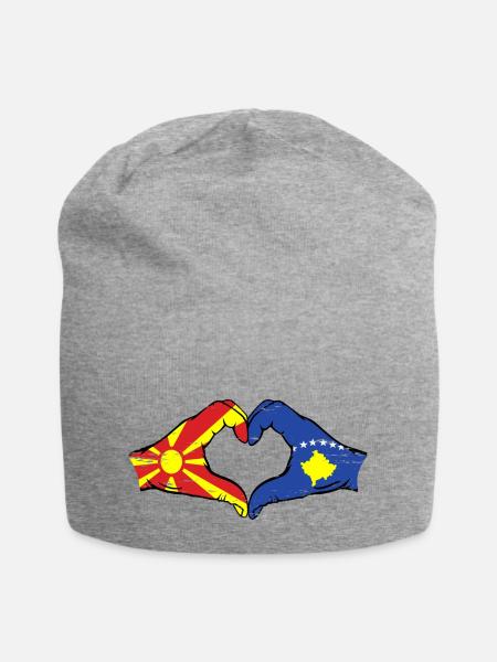 Mazedonien Kosovo Flagge Hände Herzform used - Jersey-Beanie - Grau meliert